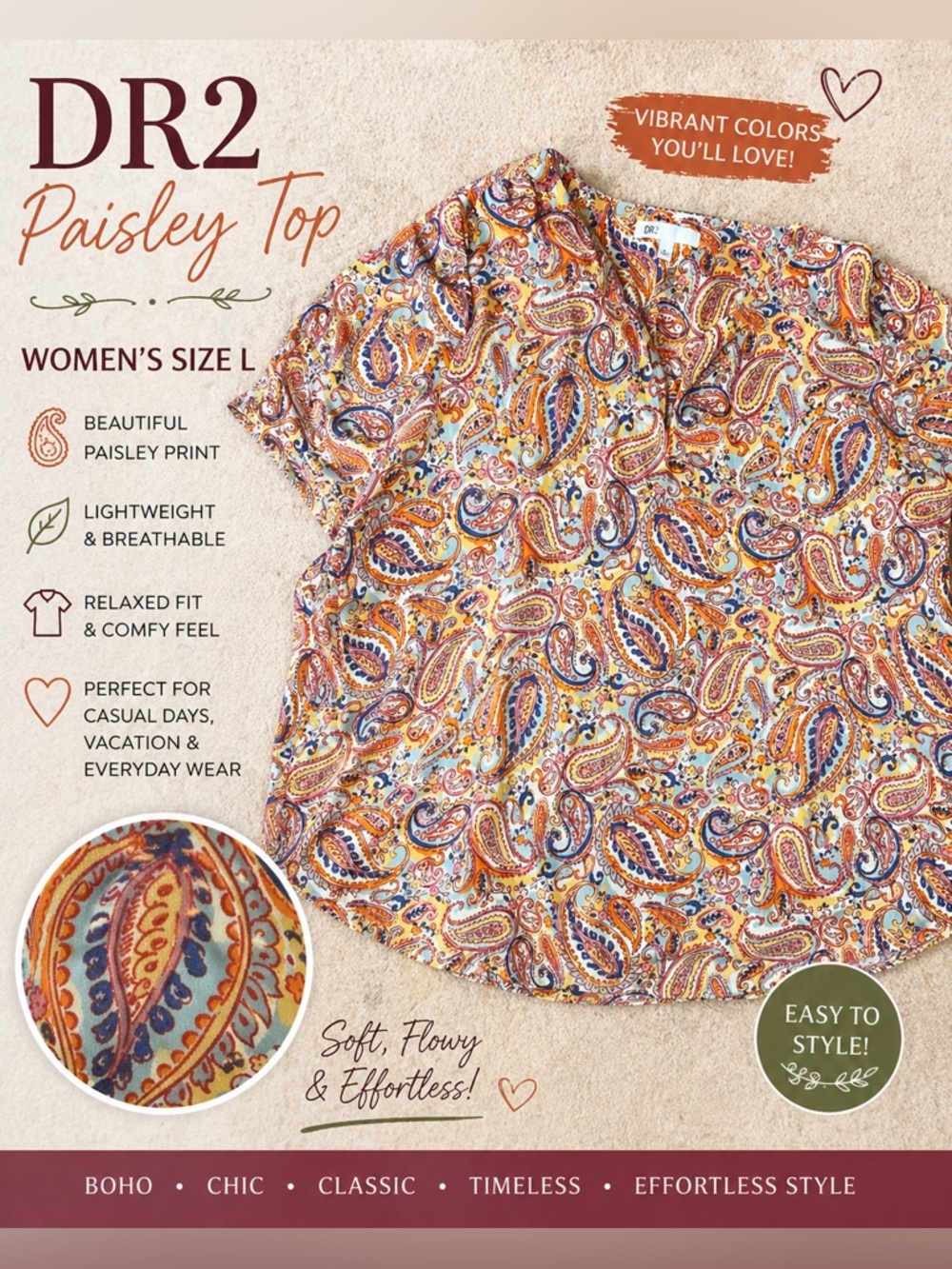 DR2 Women's Paisley Top - Multicolor (L)
